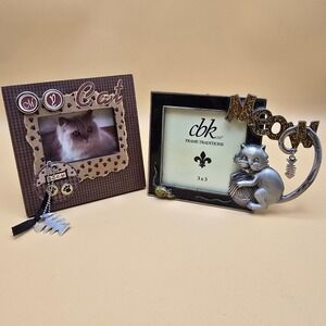Cat Picture Frame Set CBK Meow Pewter Style & My Cat Scrapbook Theme 2 Piece Lot